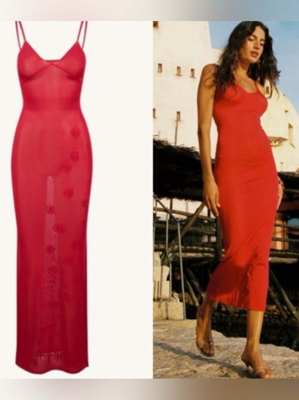 Asta Resort NWOT Delilah Red Spaghetti Strap Maxi Dress with Sleek Silhouette